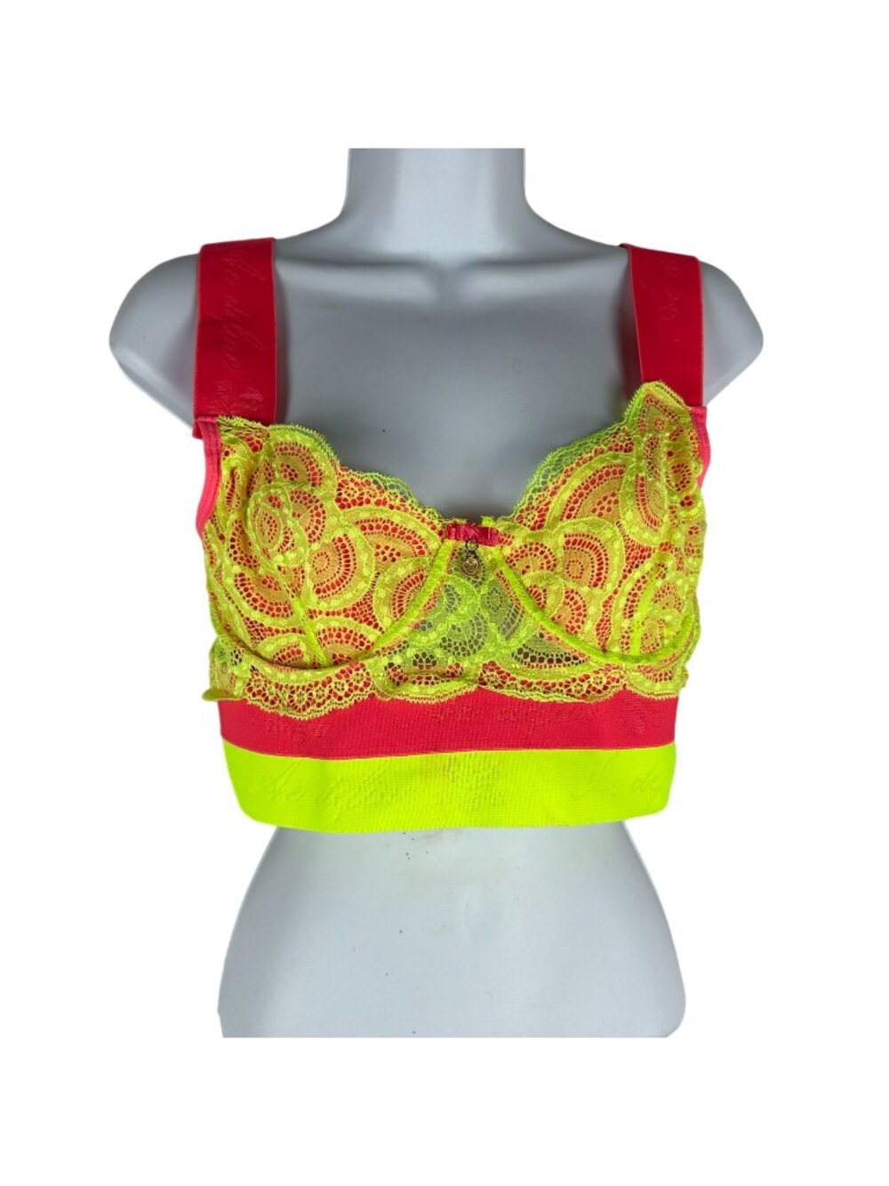Ae Define Womens Neon Lace Overlay Bra & Thong Set In Size Medium